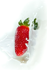 strawberry splashing into milk