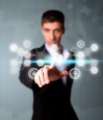 Man pressing digital button