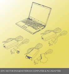 eps Vector image:notebook computer & AC adapter