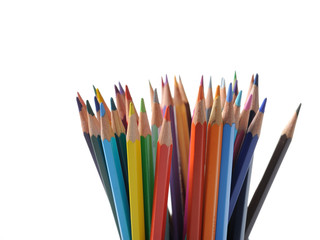 Fototapeta premium Many colorful school pencils isolated on white background