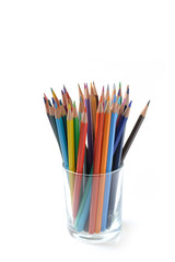 Many colorful school pencils isolated on white background