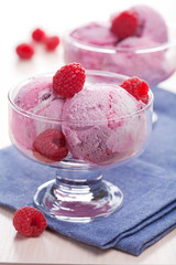 ice cream with fresh raspberries