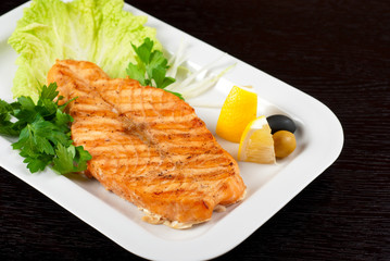 Grilled salmon steak
