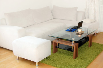 White Sofa at Glass Table