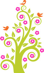 abstract tree with birds. Vector illustration