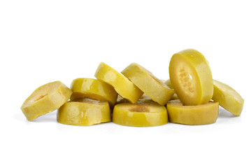 Few sliced green olives