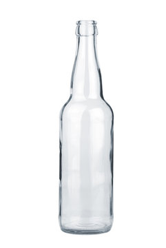 Empty transparent beer bottle