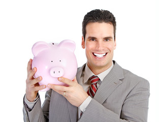 Businessman with a piggy bank