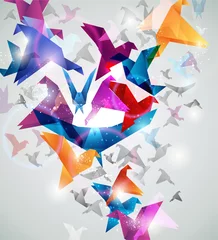 Deurstickers Geometrische dieren Papieren vlucht. Origami vogels. Abstracte vectorillustratie.