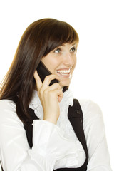 Closeup of business woman talking on the phone