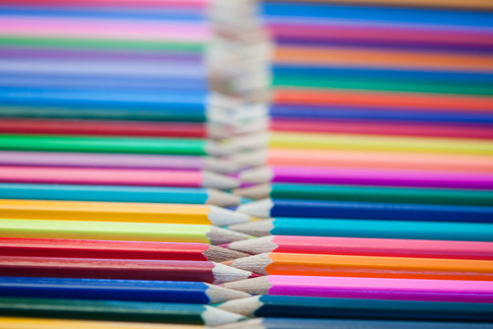 Rows of color pencils