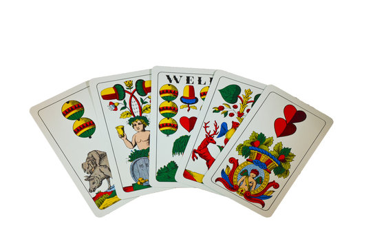 Wattkarten, Tiroler Karten mit vier Ass und Welli, bestes Blatt bei verschiedenen Kartenspielen