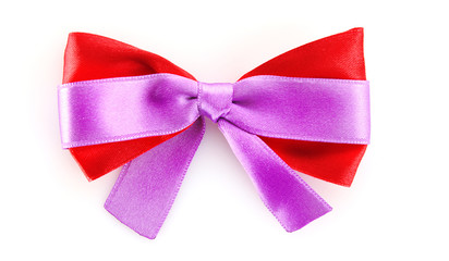 Gift red ribbon and bow isolated on white background