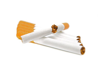 Give up smoking. Broken cigarette on a white background.