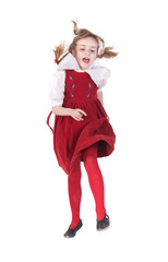 Funny running girl with pigtails