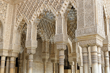 Moorish art and architecture inside the Alhambra, Granada (Spain