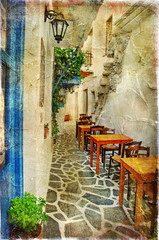 Panele Szklane Podświetlane  tradycyjne greckie tawerny - artystyczny obraz