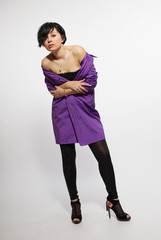 Pretty woman wearing purple coat