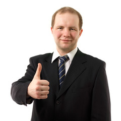 successful businessman thumb up isolated on white