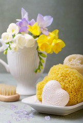 Handmade soap and natural sponges