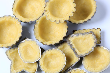 Raw dough in small baking pans