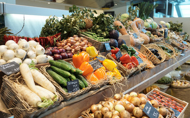 Vegetables and groceries in supermarket