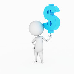 a 3d rendered illustration of a small guy and a dollar sign