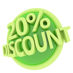 3d rendered, green 20 percent discount button