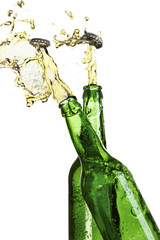 Two exploding beer bottles