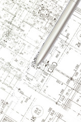 Fototapeta premium background of the architectural drawings and pen
