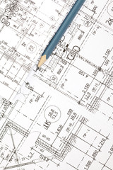 background of the architectural drawings and pencil