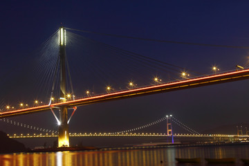 Ting Kau Bridge in Hong Kong at night