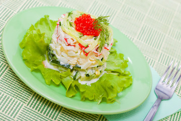 Food - tasty course with red salmon caviar