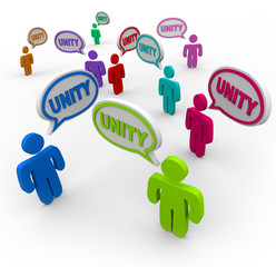 Unity - People Talking in Speech Bubbles Pledging Teamwork