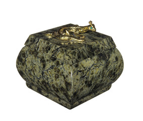 The box is made of natural stone with a gold snake on the cover.