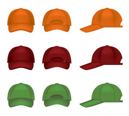Set of colorful baseball caps