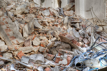 Rubble from the demolition of an old block of flats.