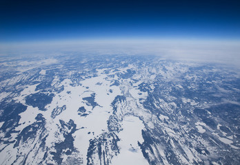 High altitude view of the frozen tundra in Arctic Canada