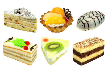 Set of 6 cakes isolated