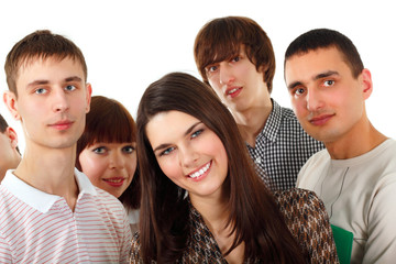 students happy group isolated on white