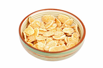 Bowl of cornflakes, isolated on white background