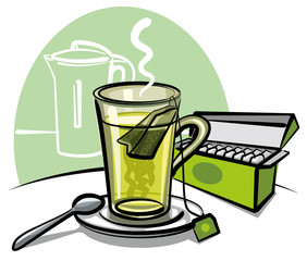 green tea and tea bags