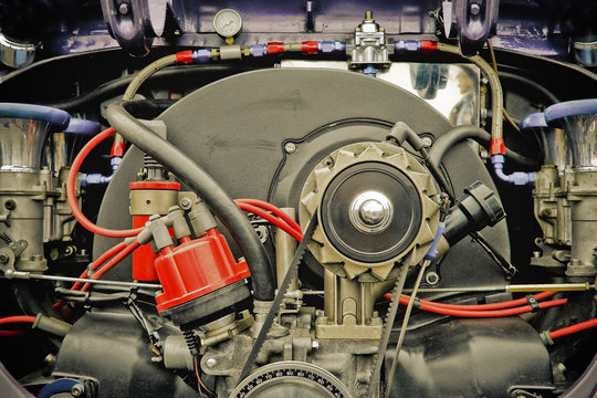 retro styled vehicle engine from the 1960's era