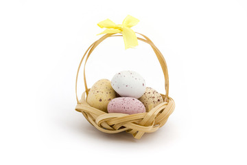Basket of candy coated chocolate easter eggs