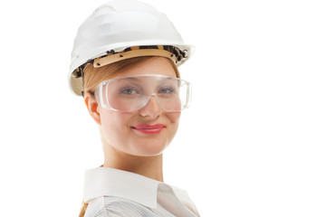 beautiful businesswoman in helmet