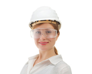 beautiful businesswoman in helmet