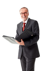 Isolated senior business man holding folder