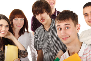 students happy group isolated on white