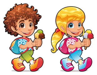Wandaufkleber Boy and girl with ice cream. Vector  isolated characters. © ddraw