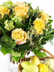 roses bouquet with easter eggs decoration